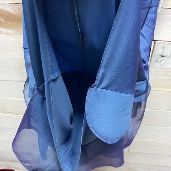 Adrianna Papell Dress Womens 8P Blue Tiered Layered Sleeveless V Neck Cocktail - Picture 7 of 13